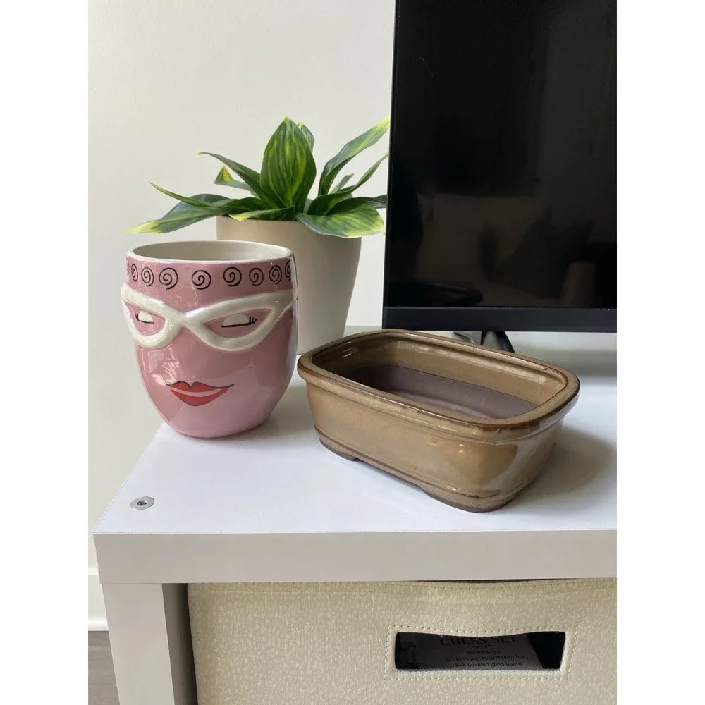Bonsai Tree Planter Ceramic Pot With Root Holes Earthy Plant 5